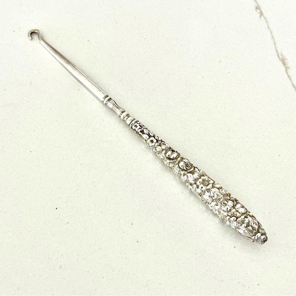 Antique Repousse Sterling Silver Button Hook